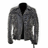Studded Fashion Jacket Punk Women's Cow Leather, Silver Heavy Metal Spiked Stud Work, Biker Slim Fit Jacket, Studded biker Jacket, Spiked